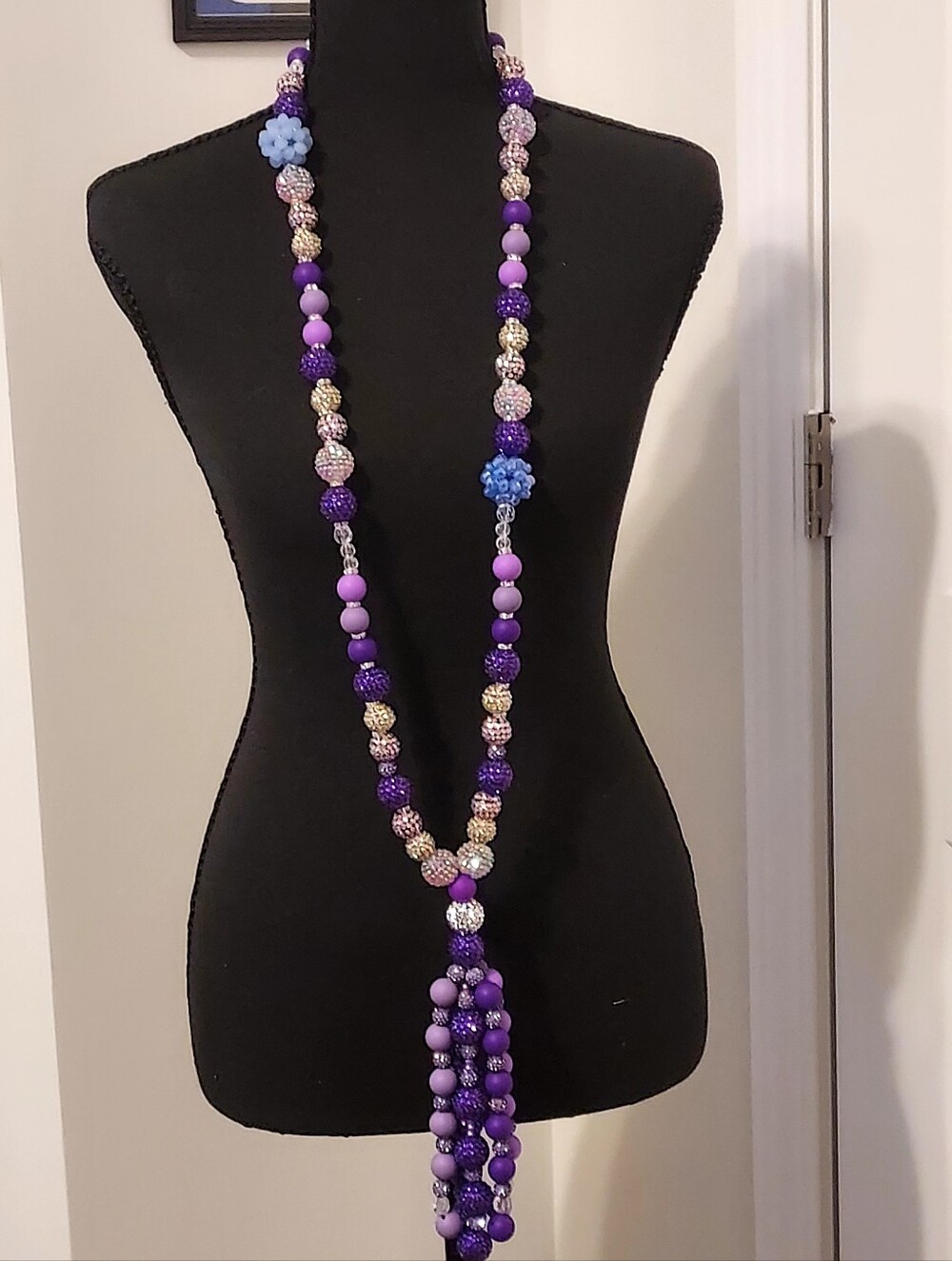 Handcrafted Purple Beaded Statement Necklace with Blue Accents